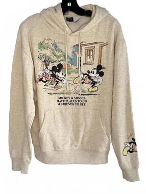 EUC Disney Classic Mickey & Minnie Mouse Oatmeal Heather Hoodie - Size L